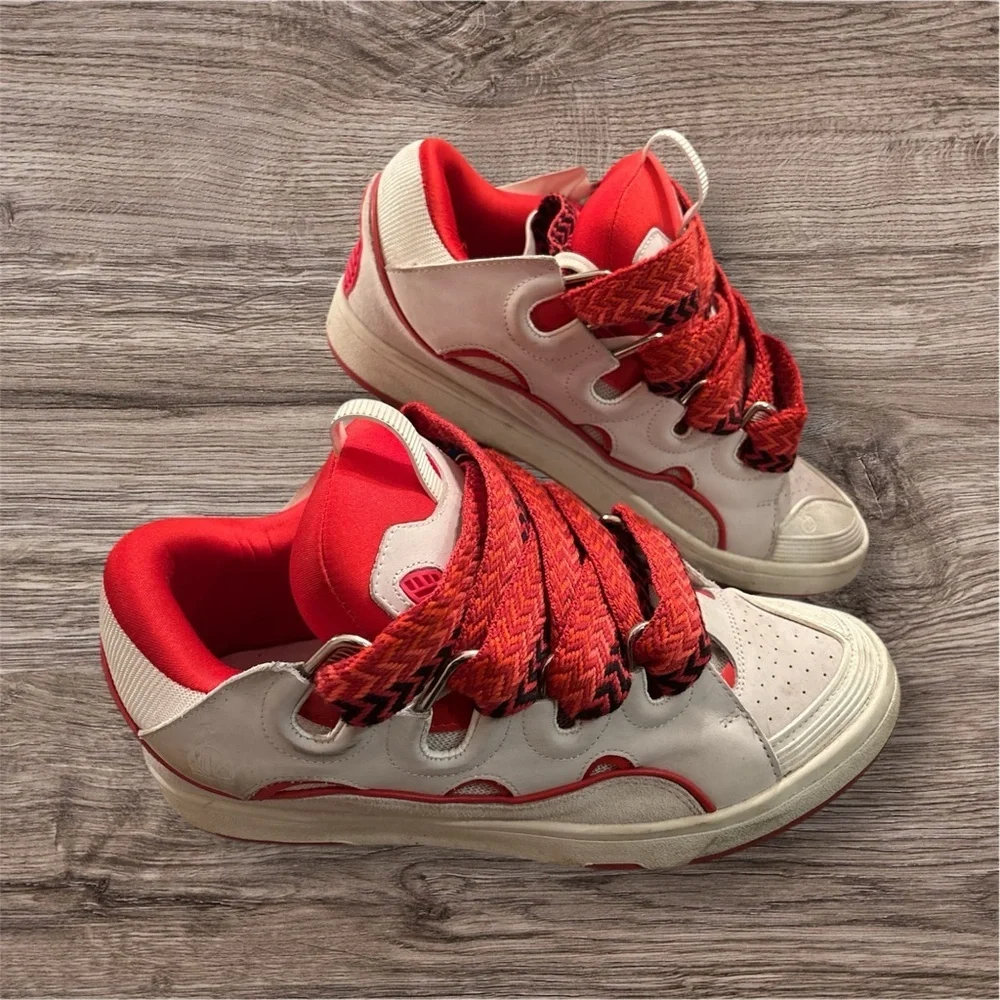 Red Lanvin Curb Panelled Sneakers Sz45 11-12 Men Fit 9-10 Women SSENSE Exclusive